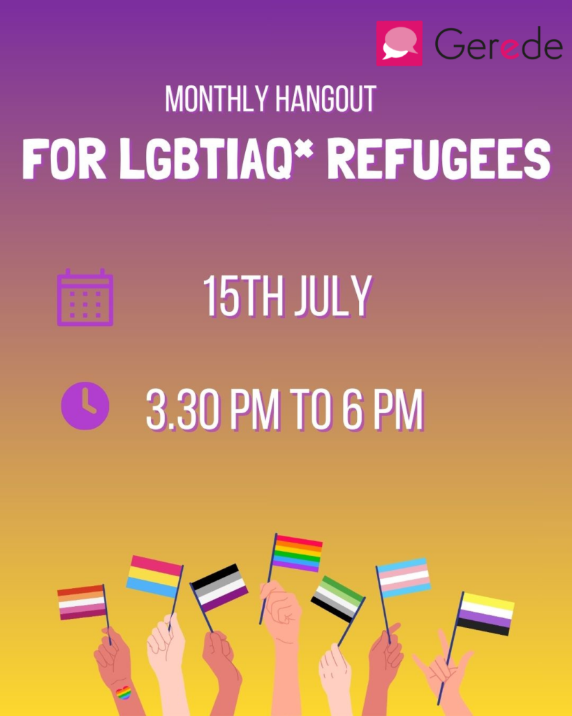 Monthly Hangout fpr LGBTIAQ* Refugees, 15th July, 3.30pm-6pm